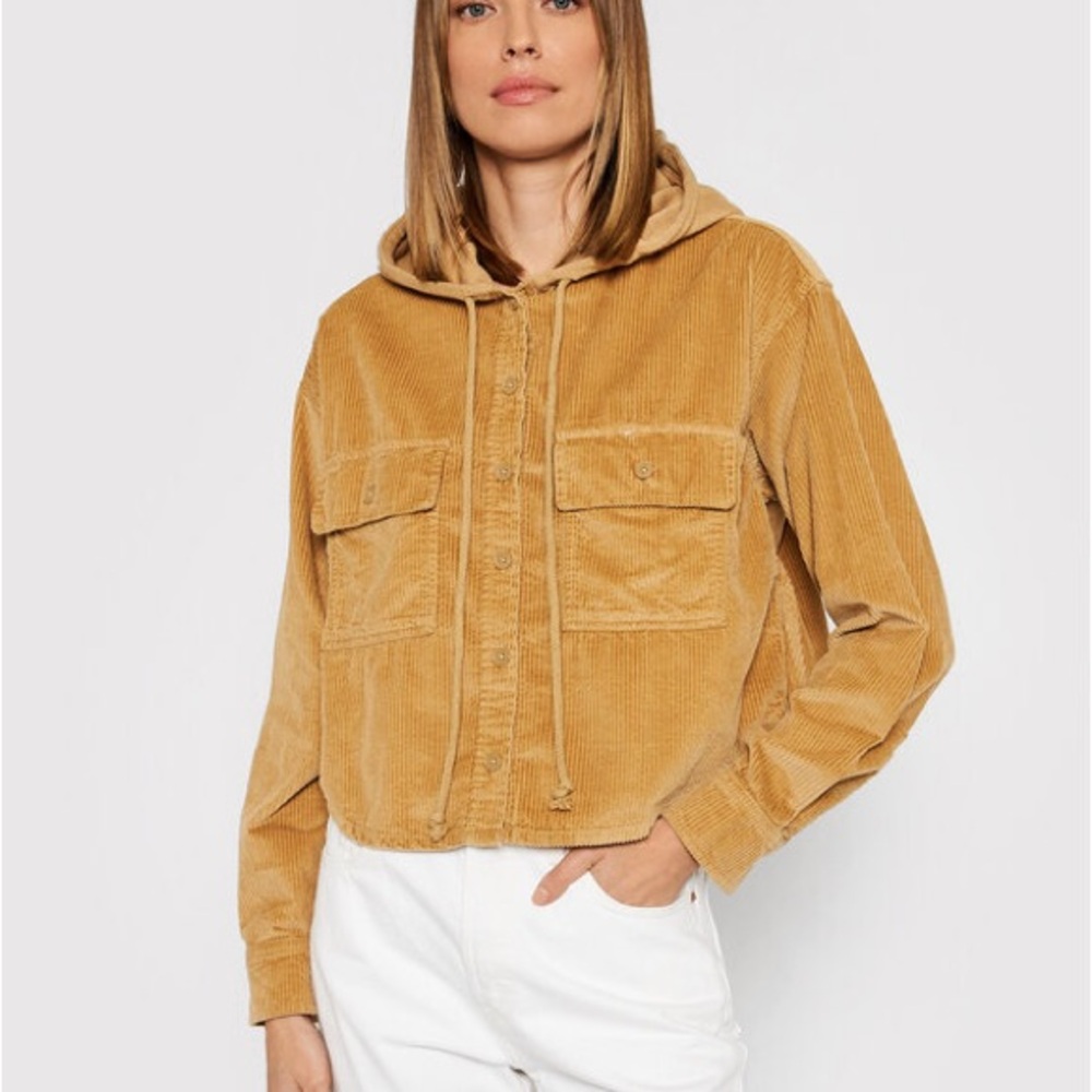 American Eagle Corduroy Cropped Hooded Shacket Size XL
